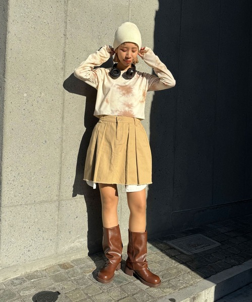 CIAOPANIC(チャオパニック)の「ツイルプリーツミニスカート(スカート・レディース・カーキ/ベージュ・FREE)」の3枚目の写真