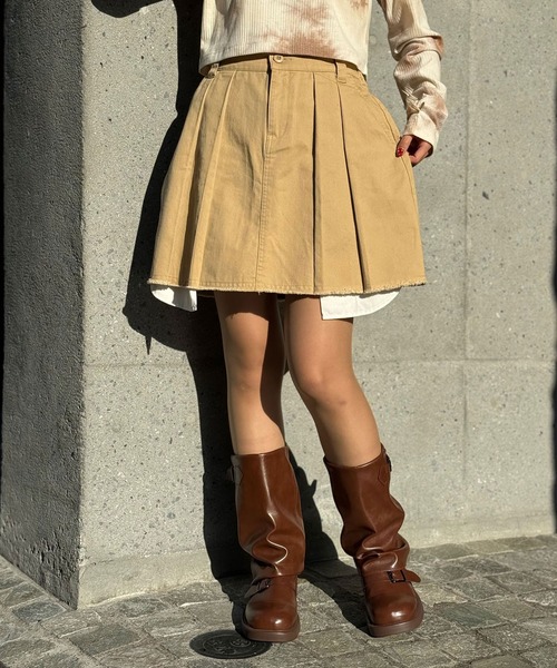CIAOPANIC(チャオパニック)の「ツイルプリーツミニスカート(スカート・レディース・カーキ/ベージュ・FREE)」の6枚目の写真