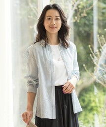 セール】 【洗える】ウォッシャブルストライプ シャツカラー