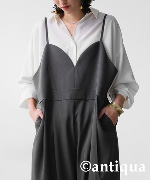 antiqua（アンティカ）の「ビスチェ風オールインワン（サロペット/オーバーオール・レディース・グレー/ブラック・R/P）」の13枚目の写真