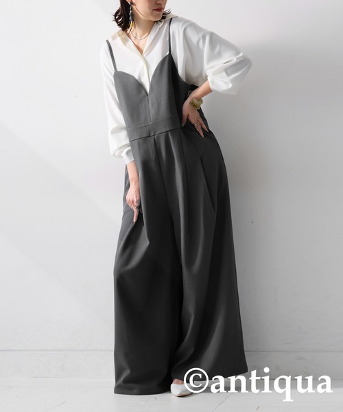 antiqua（アンティカ）の「ビスチェ風オールインワン（サロペット/オーバーオール・レディース・グレー/ブラック・R/P）」の12枚目の写真