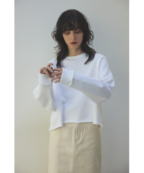BLACK BY MOUSSY(ブラックバイマウジー)の「cut off sweat tops(カットオフスウェットトップス)(スウェット・レディース・ホワイト/ライトブルー/グレー・FREE)」の1枚目の写真