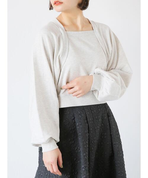 ehka sopo(エヘカソポ)の「ボレロ重ね着風スウェット(Tシャツ/カットソー・レディース・キナリ/サックスブルー/グレー・F)」の1枚目の写真