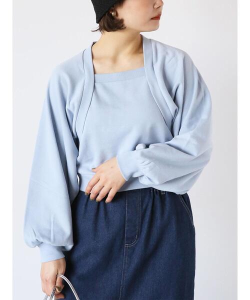 ehka sopo(エヘカソポ)の「ボレロ重ね着風スウェット(Tシャツ/カットソー・レディース・キナリ/サックスブルー/グレー・F)」の3枚目の写真
