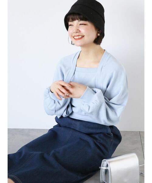 ehka sopo(エヘカソポ)の「ボレロ重ね着風スウェット(Tシャツ/カットソー・レディース・キナリ/サックスブルー/グレー・F)」の16枚目の写真