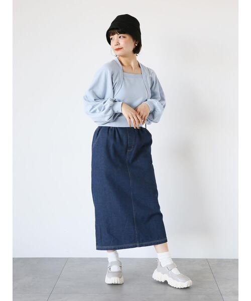 ehka sopo(エヘカソポ)の「ボレロ重ね着風スウェット(Tシャツ/カットソー・レディース・キナリ/サックスブルー/グレー・F)」の17枚目の写真
