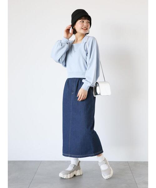 ehka sopo(エヘカソポ)の「ボレロ重ね着風スウェット(Tシャツ/カットソー・レディース・キナリ/サックスブルー/グレー・F)」の18枚目の写真
