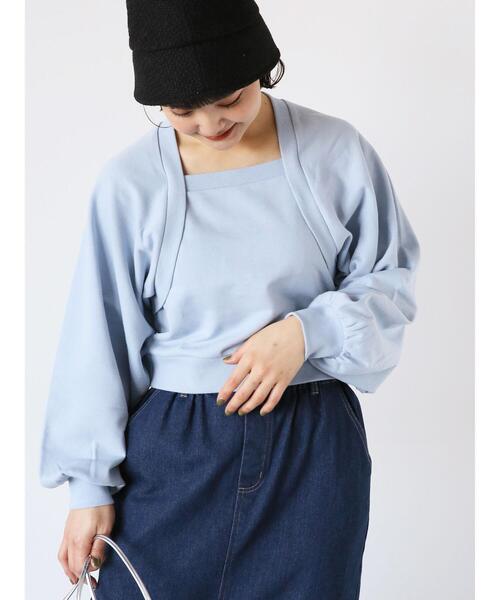 ehka sopo(エヘカソポ)の「ボレロ重ね着風スウェット(Tシャツ/カットソー・レディース・キナリ/サックスブルー/グレー・F)」の21枚目の写真
