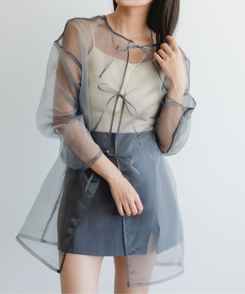 fupel（フぺル）の「2WAYシアーリボントップス（シャツ/ブラウス・レディース・ライトベージュ/グレイッシュブルー/ライトブラウン/ピンク・FREE）」の3枚目の写真
