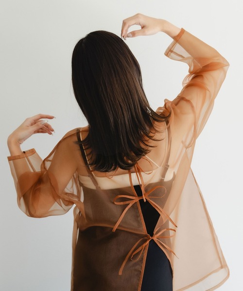 fupel（フぺル）の「2WAYシアーリボントップス（シャツ/ブラウス・レディース・ライトベージュ/グレイッシュブルー/ライトブラウン/ピンク・FREE）」の2枚目の写真