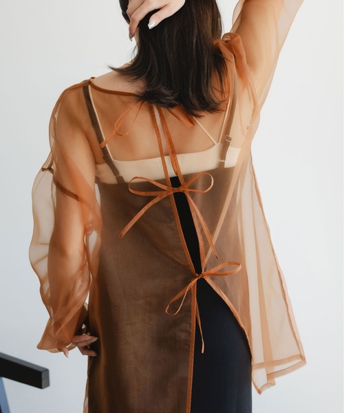 fupel（フぺル）の「2WAYシアーリボントップス（シャツ/ブラウス・レディース・ライトベージュ/グレイッシュブルー/ライトブラウン/ピンク・FREE）」の15枚目の写真