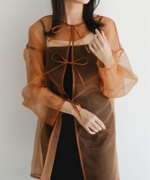 fupel（フぺル）の「2WAYシアーリボントップス（シャツ/ブラウス・レディース・ライトベージュ/グレイッシュブルー/ライトブラウン/ピンク・FREE）」の12枚目の写真