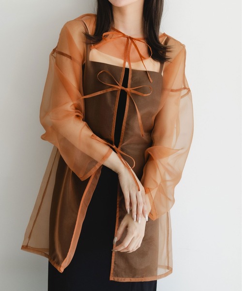 fupel（フぺル）の「2WAYシアーリボントップス（シャツ/ブラウス・レディース・ライトベージュ/グレイッシュブルー/ライトブラウン/ピンク・FREE）」の13枚目の写真