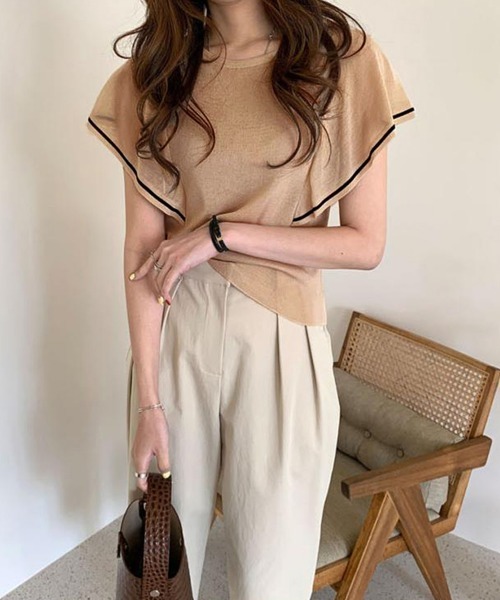 Miniministore(ミニミニストア)の「ラッフルスリーブ サマーニット 韓国夏服(ニット/セーター・レディース・ブルー/ホワイト/ダークベージュ・FREE)」の19枚目の写真