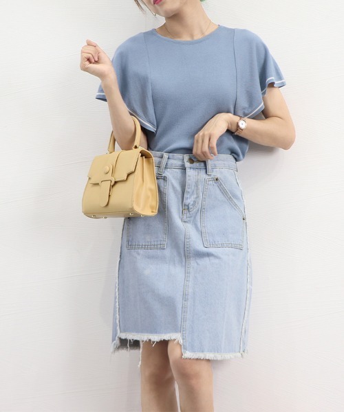 Miniministore(ミニミニストア)の「ラッフルスリーブ サマーニット 韓国夏服(ニット/セーター・レディース・ブルー/ホワイト/ダークベージュ・FREE)」の6枚目の写真