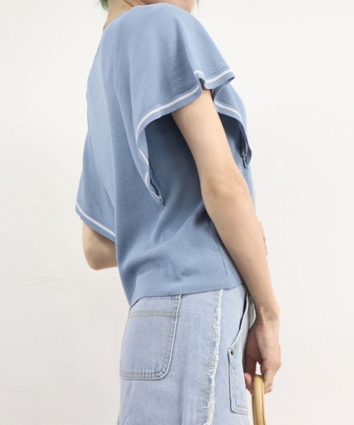 Miniministore(ミニミニストア)の「ラッフルスリーブ サマーニット 韓国夏服(ニット/セーター・レディース・ブルー/ホワイト/ダークベージュ・FREE)」の7枚目の写真