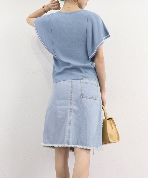 Miniministore(ミニミニストア)の「ラッフルスリーブ サマーニット 韓国夏服(ニット/セーター・レディース・ブルー/ホワイト/ダークベージュ・FREE)」の8枚目の写真