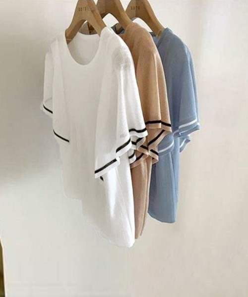 Miniministore(ミニミニストア)の「ラッフルスリーブ サマーニット 韓国夏服(ニット/セーター・レディース・ブルー/ホワイト/ダークベージュ・FREE)」の9枚目の写真