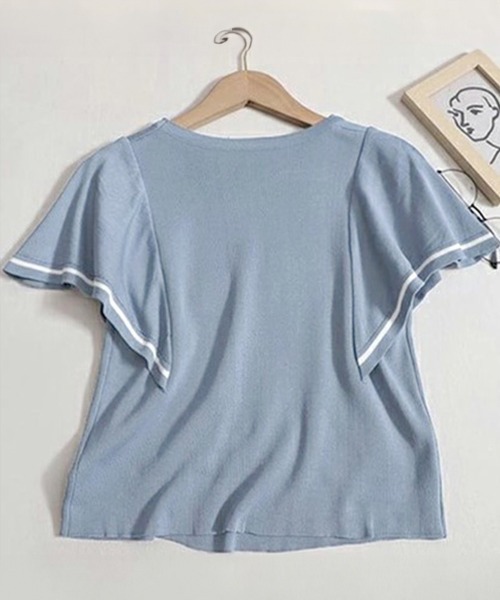 Miniministore(ミニミニストア)の「ラッフルスリーブ サマーニット 韓国夏服(ニット/セーター・レディース・ブルー/ホワイト/ダークベージュ・FREE)」の11枚目の写真