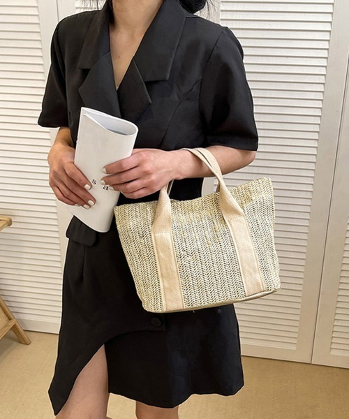 Miniministore（ミニミニストア）の「かごバッグ レディース大容量草編みバッグ（かごバッグ・レディース・ベージュ/ブラック/アイボリー・FREE）」の3枚目の写真
