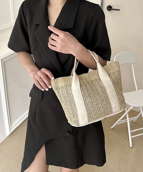 Miniministore（ミニミニストア）の「かごバッグ レディース大容量草編みバッグ（かごバッグ・レディース・ベージュ/ブラック/アイボリー・FREE）」の9枚目の写真