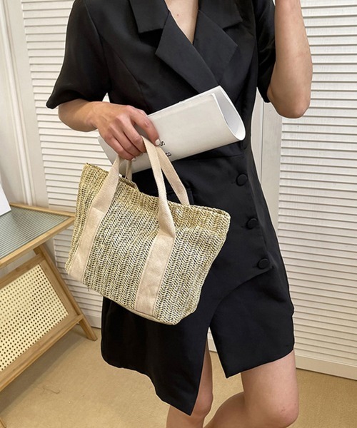 Miniministore（ミニミニストア）の「かごバッグ レディース大容量草編みバッグ（かごバッグ・レディース・ベージュ/ブラック/アイボリー・FREE）」の12枚目の写真