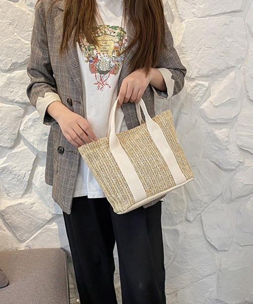 Miniministore（ミニミニストア）の「かごバッグ レディース大容量草編みバッグ（かごバッグ・レディース・ベージュ/ブラック/アイボリー・FREE）」の16枚目の写真