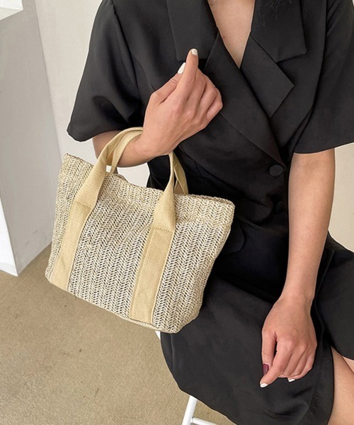 Miniministore（ミニミニストア）の「かごバッグ レディース大容量草編みバッグ（かごバッグ・レディース・ベージュ/ブラック/アイボリー・FREE）」の6枚目の写真