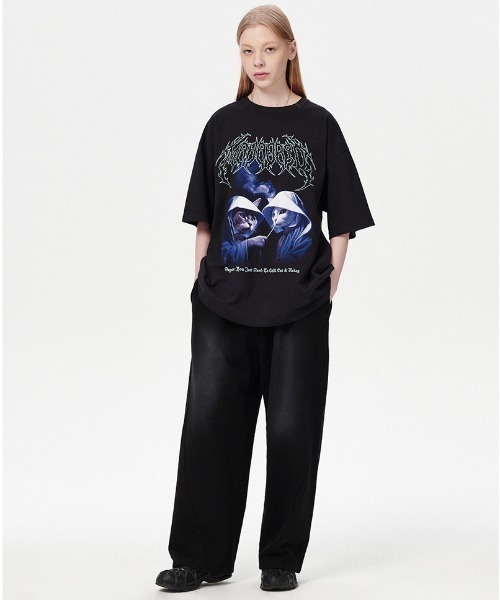 MAHAGRID（マハグリッド）の「『mahagrid/マハグリッド』 SMOKING CAT TEE/スモーキング猫 Tシャツ（Tシャツ/カットソー・レディース・ブラック/ネイビー・M/L/S）」の9枚目の写真