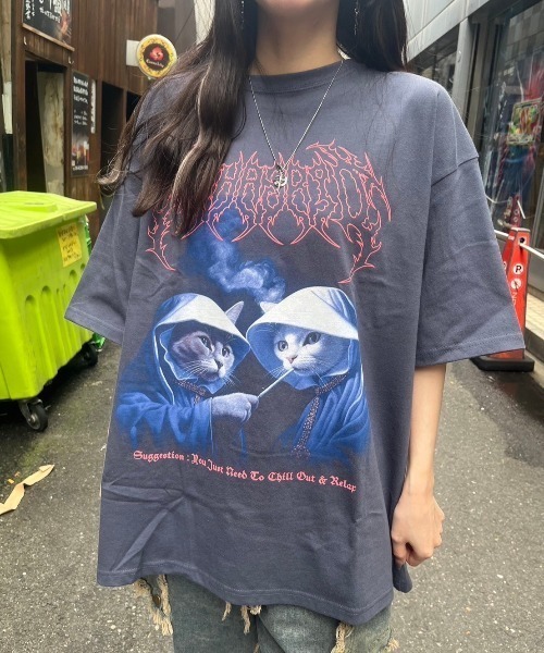 MAHAGRID（マハグリッド）の「『mahagrid/マハグリッド』 SMOKING CAT TEE/スモーキング猫 Tシャツ（Tシャツ/カットソー・レディース・ブラック/ネイビー・M/L/S）」の15枚目の写真