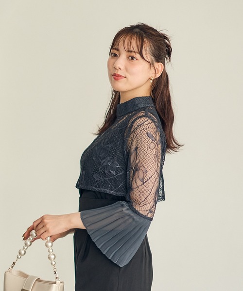 組み合わせ自由】【結婚式】プチハイネック袖先プリーツボレロ