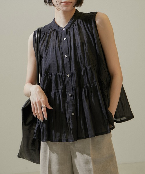 【セール】【WEB限定】コットンシルクシアーノースリーブブラウス（シャツ/ブラウス）｜SALON adam et rope'（サロン アダム エ ロペ）