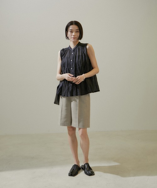 【セール】【WEB限定】コットンシルクシアーノースリーブブラウス（シャツ/ブラウス）｜SALON adam et rope'（サロン アダム エ ロペ）