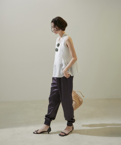 【セール】【WEB限定】コットンシルクシアーノースリーブブラウス（シャツ/ブラウス）｜SALON adam et rope'（サロン アダム エ ロペ）