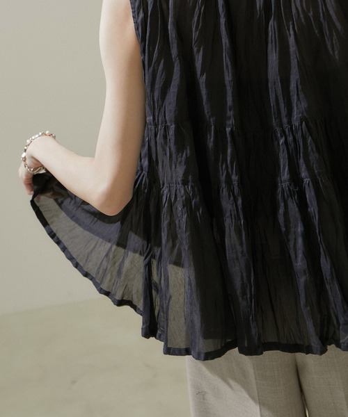 【セール】【WEB限定】コットンシルクシアーノースリーブブラウス（シャツ/ブラウス）｜SALON adam et rope'（サロン アダム エ ロペ）