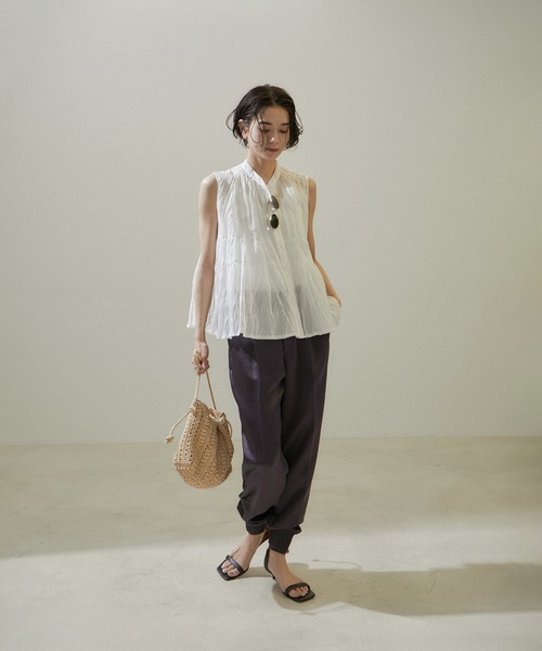 【セール】【WEB限定】コットンシルクシアーノースリーブブラウス（シャツ/ブラウス）｜SALON adam et rope'（サロン アダム エ ロペ）