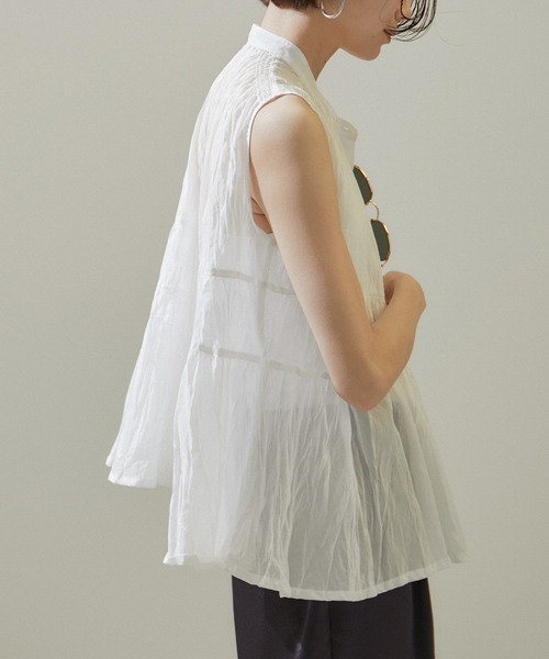 【セール】【WEB限定】コットンシルクシアーノースリーブブラウス（シャツ/ブラウス）｜SALON adam et rope'（サロン アダム エ ロペ）