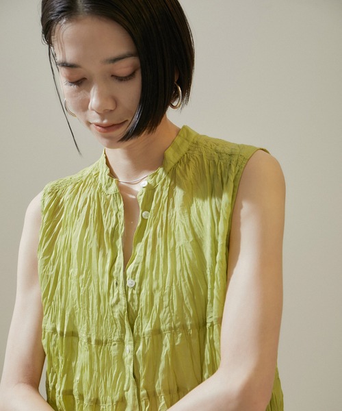 【セール】【WEB限定】コットンシルクシアーノースリーブブラウス（シャツ/ブラウス）｜SALON adam et rope'（サロン アダム エ ロペ）