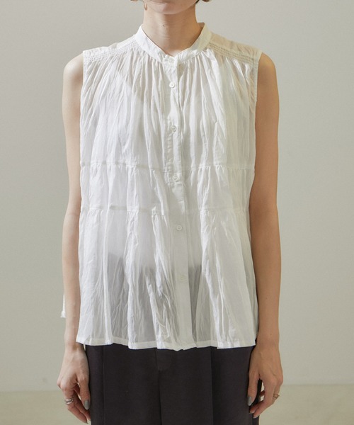 【セール】【WEB限定】コットンシルクシアーノースリーブブラウス（シャツ/ブラウス）｜SALON adam et rope'（サロン アダム エ ロペ）