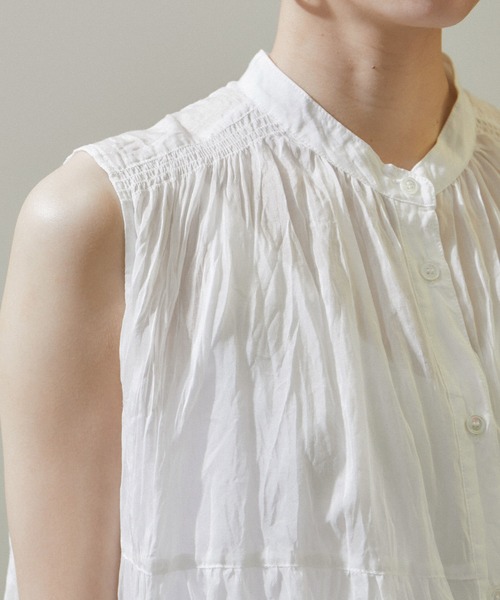 【セール】【WEB限定】コットンシルクシアーノースリーブブラウス（シャツ/ブラウス）｜SALON adam et rope'（サロン アダム エ ロペ）