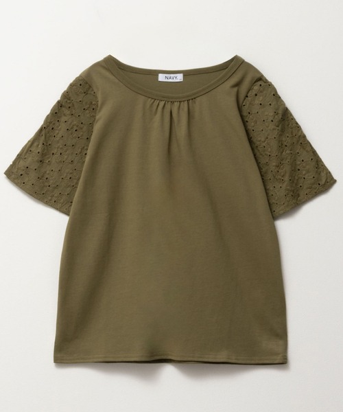 NAVY(ネイビー)の「NAVY 冷感 袖レースプルオーバー(Tシャツ/カットソー・キッズ・ピンク/ブラウン/カーキ・150/140/130/120/160)」の1枚目の写真