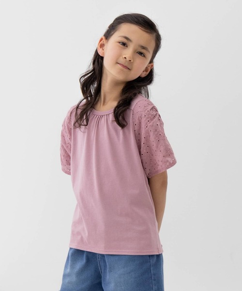 NAVY(ネイビー)の「NAVY 冷感 袖レースプルオーバー(Tシャツ/カットソー・キッズ・ピンク/ブラウン/カーキ・150/140/130/120/160)」の3枚目の写真