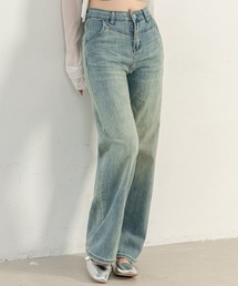 DAY CLOSET | レディース 淡色ヴィンテージ風ウォッシュストレートデニムパンツ(デニムパンツ)