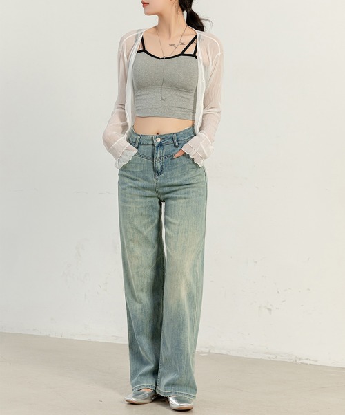 DAY CLOSET（デイ クローゼット）の「レディース 淡色ヴィンテージ風ウォッシュストレートデニムパンツ（デニムパンツ・レディース・ライトブルー・L/M/XS/2XL/XL/S）」の8枚目の写真