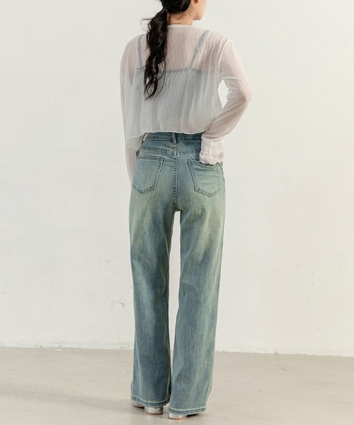 DAY CLOSET（デイ クローゼット）の「レディース 淡色ヴィンテージ風ウォッシュストレートデニムパンツ（デニムパンツ・レディース・ライトブルー・L/M/XS/2XL/XL/S）」の10枚目の写真