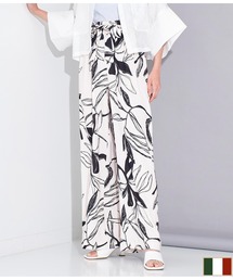 Settimissimo | ITALY ボタニカル プリント リボンベルト付 フレアパンツ(その他パンツ)