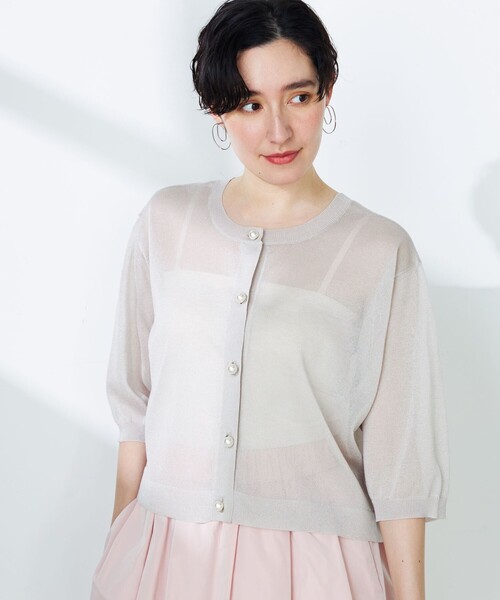 NOLLEY’S（ノーリーズ）の「《手洗い可能》《アンサンブル対応》シアークルーネックカーディガン（カーディガン/ボレロ・レディース・ピンク/ベージュ/ブラック・38）」の3枚目の写真
