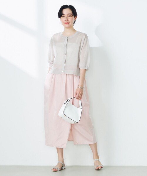 NOLLEY’S（ノーリーズ）の「《手洗い可能》《アンサンブル対応》シアークルーネックカーディガン（カーディガン/ボレロ・レディース・ピンク/ベージュ/ブラック・38）」の5枚目の写真