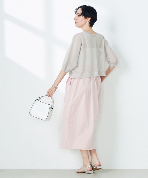 NOLLEY’S（ノーリーズ）の「《手洗い可能》《アンサンブル対応》シアークルーネックカーディガン（カーディガン/ボレロ・レディース・ピンク/ベージュ/ブラック・38）」の7枚目の写真