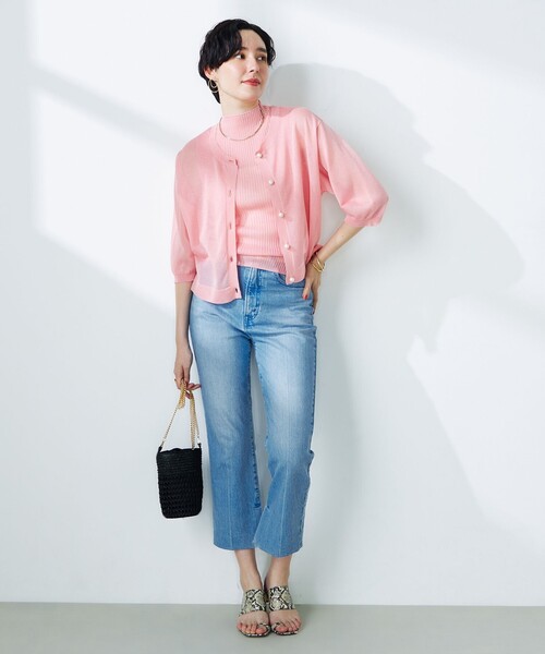 NOLLEY’S（ノーリーズ）の「《手洗い可能》《アンサンブル対応》シアークルーネックカーディガン（カーディガン/ボレロ・レディース・ピンク/ベージュ/ブラック・38）」の12枚目の写真